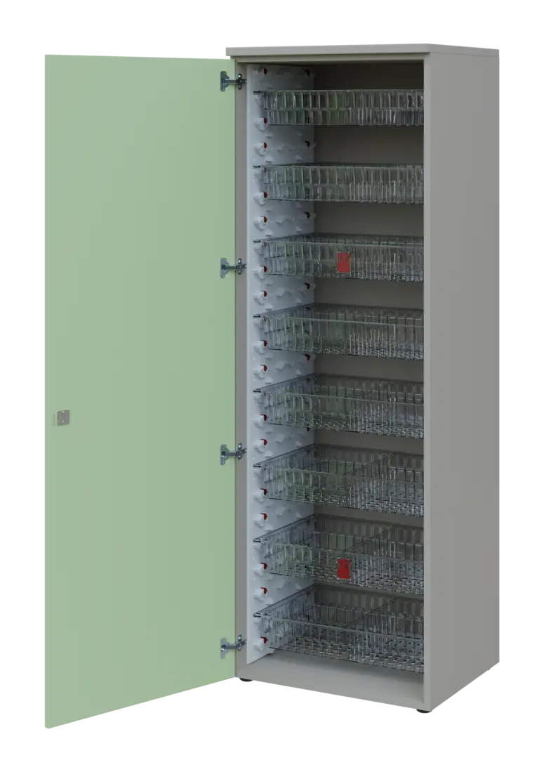 EUROMEDICA D - 66/M TRANSPARENT skříň léková boxová, 1-dveřová, levá, 1950x660x535, korpus šedý, dví